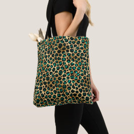 Guld & Teal Glam Leopardtryck Tygkasse