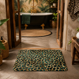 Guld & Teal Glam Leoprint Badrumsmatta