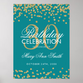 Guld Teal Glitter Confetti 30års födelsedag Poster