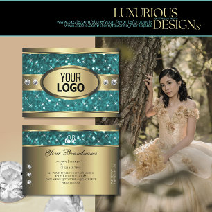 Guld Teal Glitter Luminous Stars Diamonds och Logo Visitkort