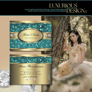 Guld Teal Glitter Luminous Stars Diamonds Quality Visitkort