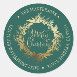 Guld Teal God jul Returadress Utandning Runt Klistermärke