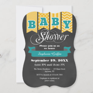 Guld Teal Kritskriftsflaggor Baby Shower Inbjudan
