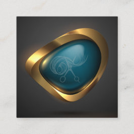 Guld Teal Logotyp Modern Hairdresser Stylist Fyrkantigt Visitkort