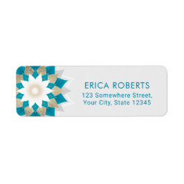 Guld & Teal Lotus Flower Mandala Elegant Returadress Etikett