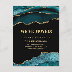 Guld Teal Marble Ny adress Flytta Announcement Vykort