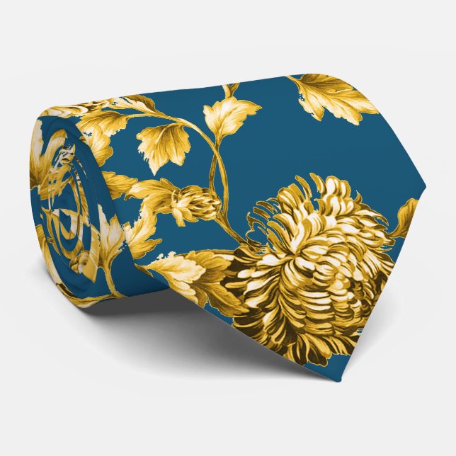 Guld Teal Modern Vintage Botanical Blommigt Toile Slips (Rullad)