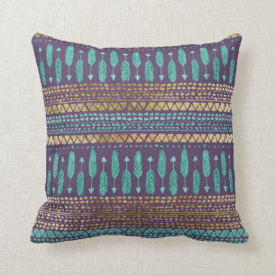 Guld Teal och Lila Pilar Tribal Aztec Mönster Kudde