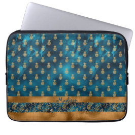 Guld Teal Pineapple Blommigt Elegant Namn Laptop Fodral