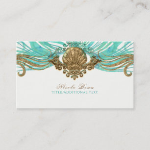 Guld & Teal Sjö Shell Glam Strand Elegant Anpassad Visitkort