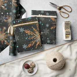 Guld Teal Snowflake-julafton papper Presentpapper