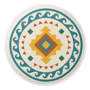 Guld Teal Terracotta Wave Diamond Zapotec Knob Knopp