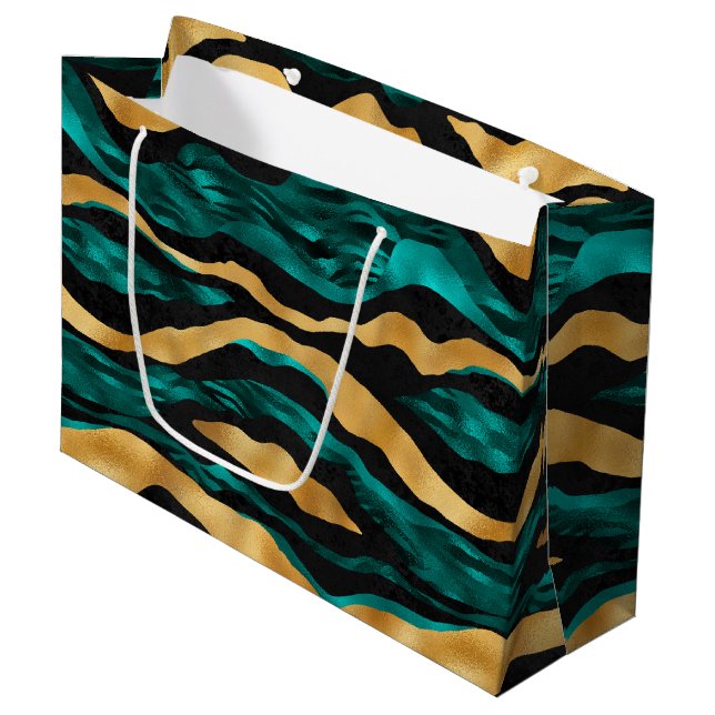Guld Teal Tiger Ränder | Glam Abstract Djur (Framsidan Vinklad)