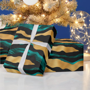 Guld Teal Tiger Ränder Glam Abstract Djur Presentpapper