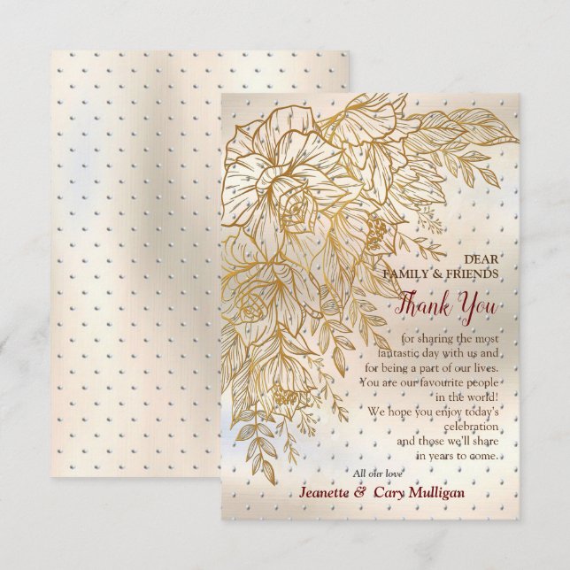 Guld-teckning-ro på grädde struktur mönster OSA kort (Fram/baksida)