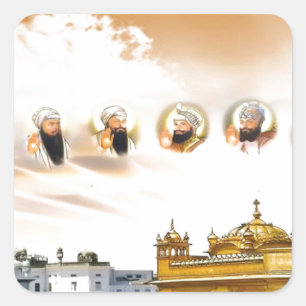 GULD- TEMPEL MED SIKHGURUSNA FYRKANTIGT KLISTERMÄRKE
