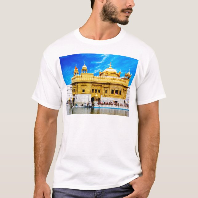 GULD- TEMPELBLÅ HIMMELBAKGRUND AMRITSAR TEE SHIRT (Framsida)