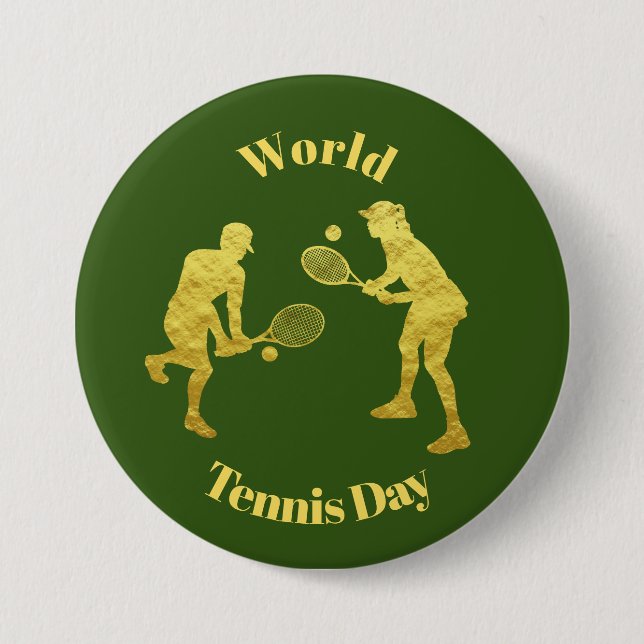 Guld Tennis Players Silhouettes Button Knapp (Framsida)