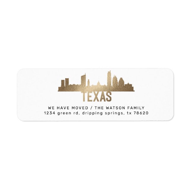 guld texas Flytta Announcement returadress Etikett (Framsidan)