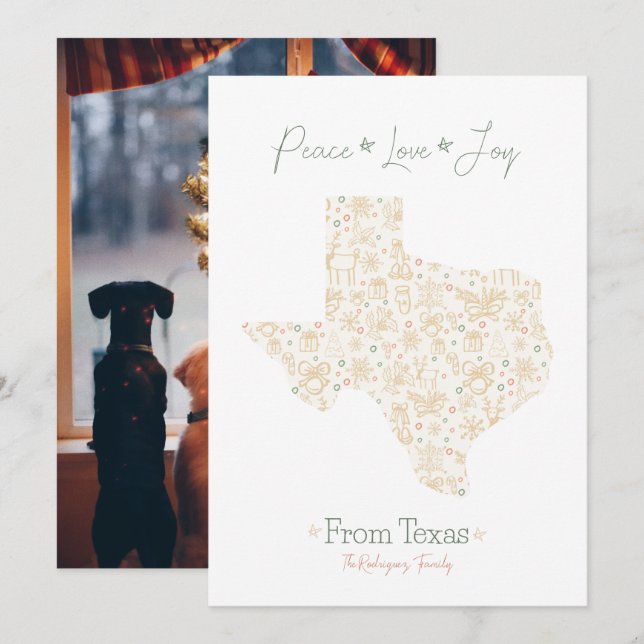 Guld Texas jul linjärt mönster Julkort (Fram/baksida)