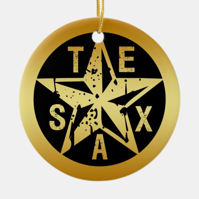 GULD- TEXAS STJÄRNA JULGRANSPRYDNAD KERAMIK (Framsidan)
