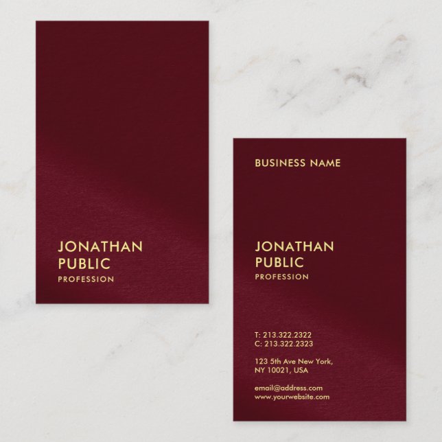 Guld Text Burgundy Red Luxury Premiick Visitkort (Fram/baksida)