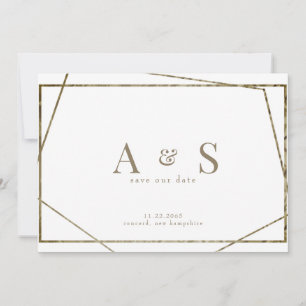 Guld-textmonogram Geometric Bröllop spara datum Datumet