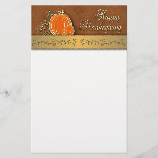 Guld Thanksgiving Pumpkin Löv Brevpapper (Framsida)