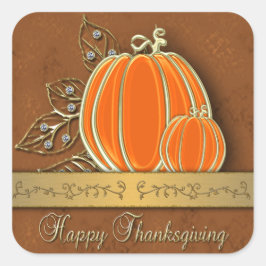 Guld Thanksgiving Pumpkin Löv Fyrkantigt Klistermärke