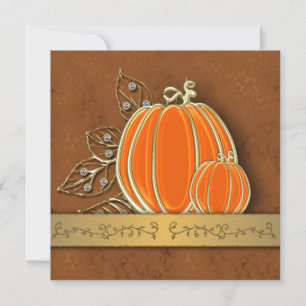 Guld Thanksgiving Pumpkin Löv Inbjudningar