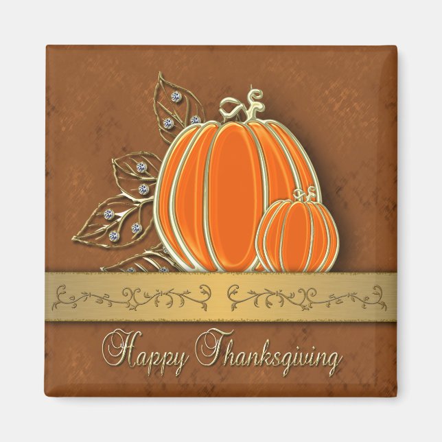 Guld Thanksgiving Pumpkin Löv Magnet (Framsidan)