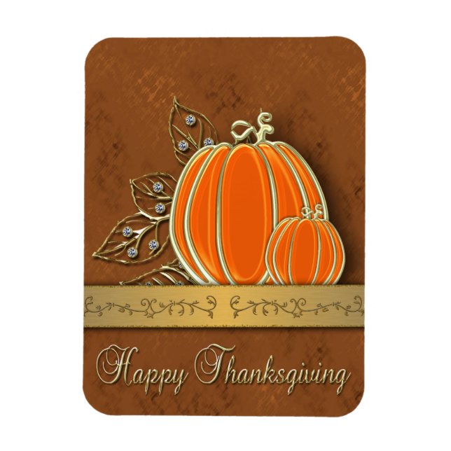 Guld Thanksgiving Pumpkin Löv Magnet (Vertikal)