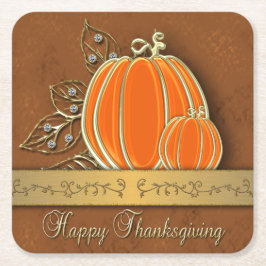 Guld Thanksgiving Pumpkin Löv Underlägg Papper Kvadrat