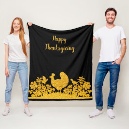 Guld Thanksgiving Turkiet Blommigt Fleece Blanket