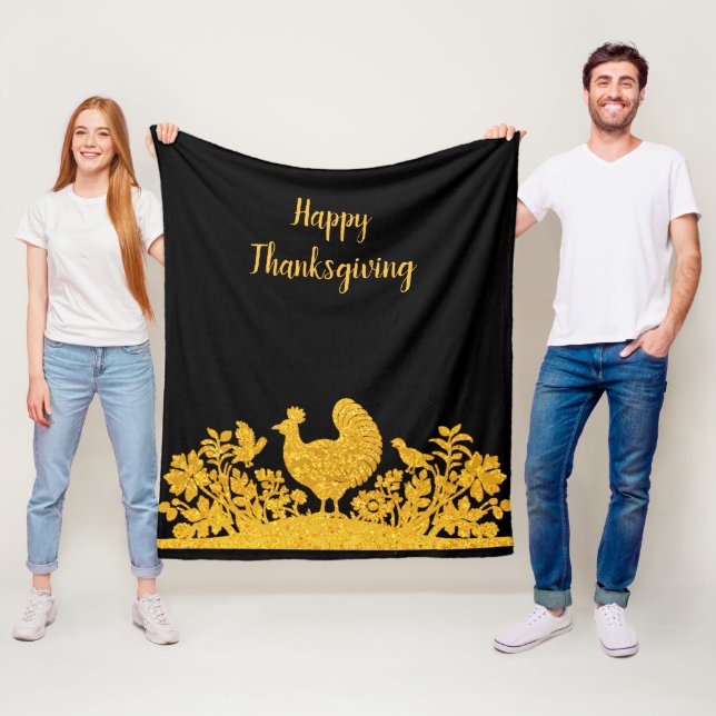 Guld Thanksgiving Turkiet Blommigt Fleece Blanket (På plats)