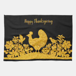 Guld Thanksgiving Turkiet Blommigt Kitchen Towel Kökshandduk