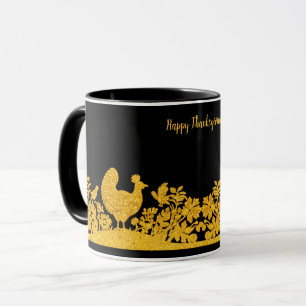 Guld Thanksgiving Turkiet Blommigt Mugg