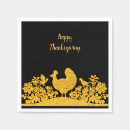 Guld Thanksgiving Turkiet Blommigt Napkins Pappersservett