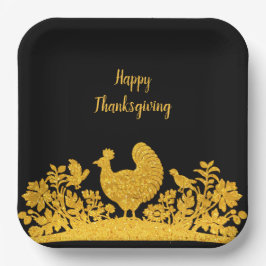 Guld Thanksgiving Turkiet Blommigt Papper Plattor