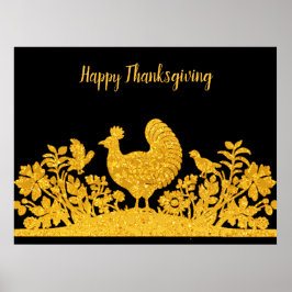 Guld Thanksgiving Turkiet-Blommigten Poster