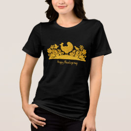 Guld Thanksgiving Turkiets Blommigt Kvinnor i T-Sh T Shirt