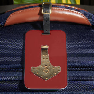 Guld Thor-hammare röd bagagetikett Bagagebricka
