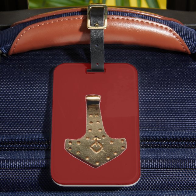 Guld Thor-hammare röd bagagetikett Bagagebricka (Framsida Insitu 2)