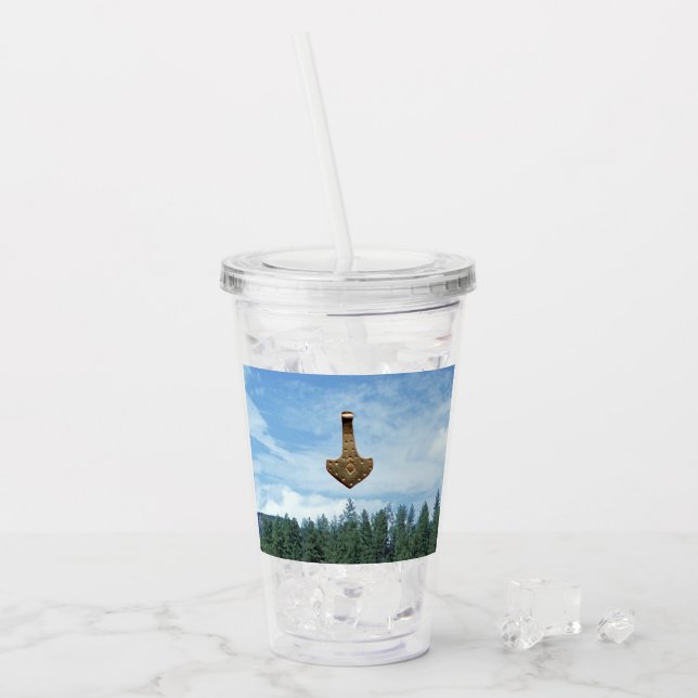 Guld Thor Hammer akryltumlare Take Away Mugg (Framsida Ice)