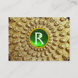 GULD THRACIAN DISK MONOGRAM Grönt Emerald Gem Visitkort