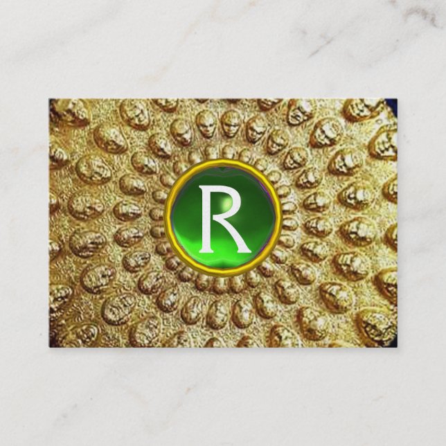GULD THRACIAN DISK MONOGRAM Grönt Emerald Gem Visitkort (Framsida)