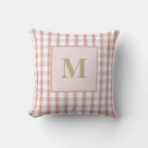 Guld Thread Rosa Gingham Monogram Dekorativ kudde