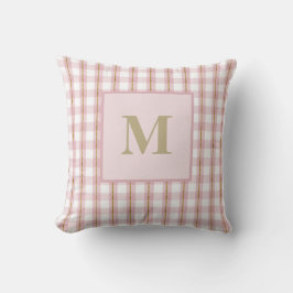 Guld Thread Rosa Gingham Monogram Dekorativ kudde