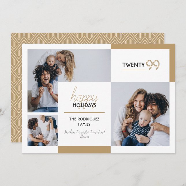 Guld Three Photo Glad helg Julkort (Fram/baksida)