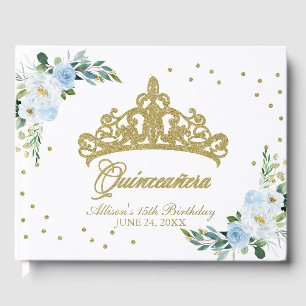 Guld Tiara  Baby blue Blommigt Quinceanera Gästböcker